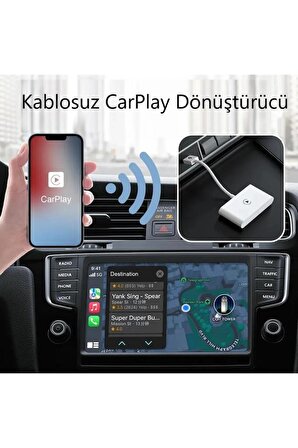 Hakopro Araç İçi Apple Cihazlar İle Uyumlu Kablosuz Carplay Adaptörü Wireless Carplay Çevirici Beyaz