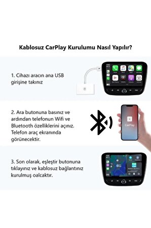 Hakopro Araç İçi Apple Cihazlar İle Uyumlu Kablosuz Carplay Adaptörü Wireless Carplay Çevirici Beyaz