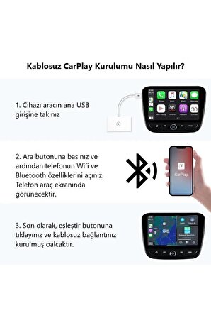 Hakopro Araç İçi Apple Cihazlar İle Uyumlu Kablosuz Carplay Adaptörü Wireless Carplay Çevirici Siyah