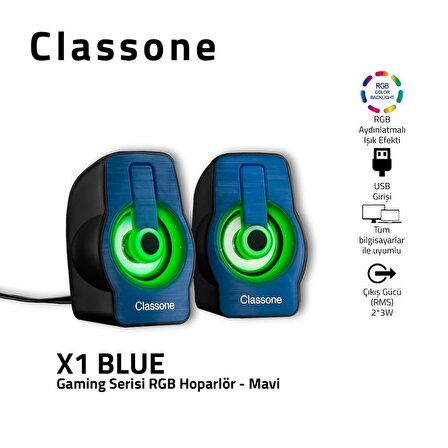 CLASSONE HOPARLÖR 1+1 USB RGB X1 Mavi