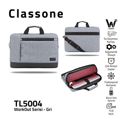 Classone TL5004 15.6 inch Laptop , Notebook Çantası -Gri