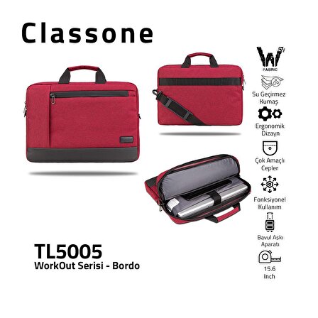 Classone 15.6 inch Laptop,Notebook Çantası -Bordo