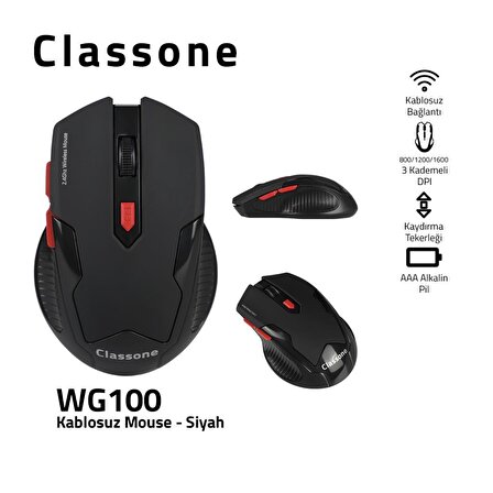 Classone Wg100 Gaming Serisi 1600 Dpi Kablosuz Mouse Siyah