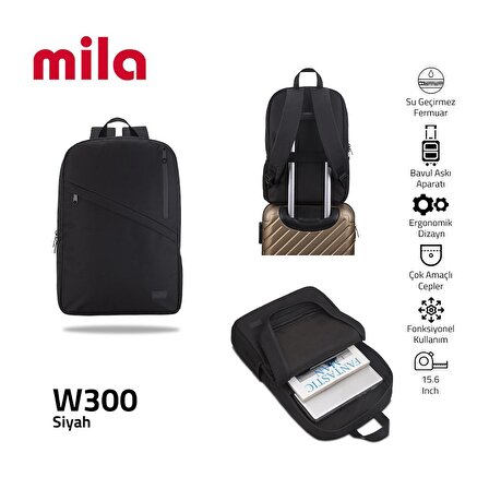 Classone Mila W300 15,6 Inch  Macbook Laptop Sırt Çantası Siyah