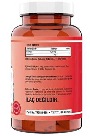 Krill Oil 1000 mg Astaksantin 2 Mg 90 Softgel