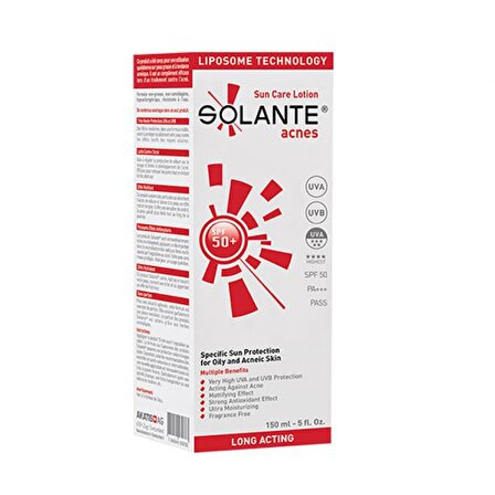 Solante Acnes 50+ Faktör Nemlendirici Akneli-Yağlı Ciltler İçin Renksiz Yüz Güneş Koruyucu Losyon 150 ml