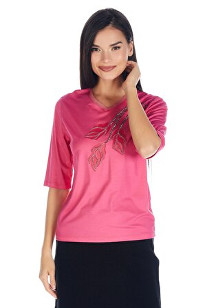 Kadın Lale/tulip Viskoz-lycra T-shirt Bluz