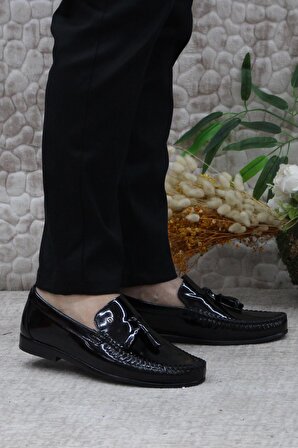 Pierre Cardin 25101 Siyah Rugan Hakiki Deri Erkek Babet Loafer Erkek Ayakkabı
