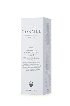 Cosmed All-In-One Discoloration Blend Tüm Cilt Tipleri İçin Su Bazlı Yağsız Nemlendirici Yüz Bakım Kremi 30 ml