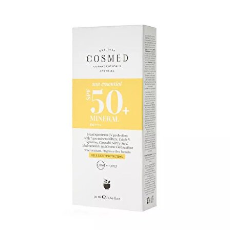Cosmed Sun Essential Mineral 50+ Faktör Tüm Cilt Tipleri İçin Renksiz Güneş Koruyucu Krem 50 ml