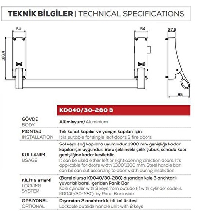 Kale KD040 Panik Bar Acil Çıkış Kapısı