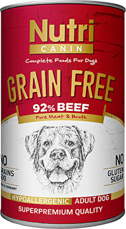 Nutri Canin Grain Free Beef Tahılsız Köpek Konservesi Biftekli 400 gr x 6 Paket
