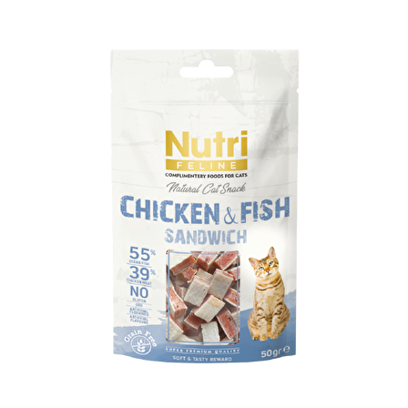 NF Tavuk&Balık Etli Sandvic Tahılsız Nutri Feline 50Gr Kedi Ödülü