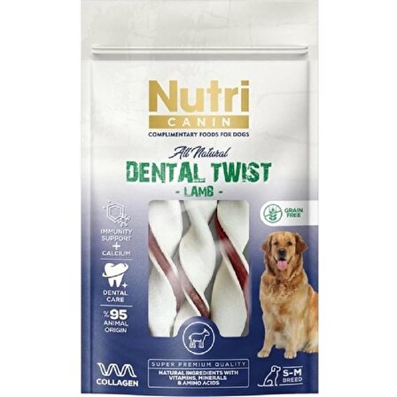 Nutri Canin Dental Twist Kuzu Etli Köpek Ödülü S/M Breed 80 gr