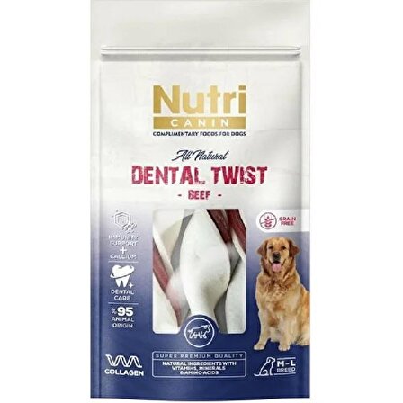 Nutri Canin Dental Twist Biftekli Diş Sağlığı Köpek Ödülü M/L Breed 120 gr