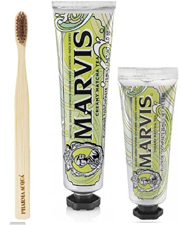 Marvis Creamy Matcha Tea Beyazlatma Doğal Diş Macunu 75 ml & 25 ml Diş Macunu ve Diş Frıçası 