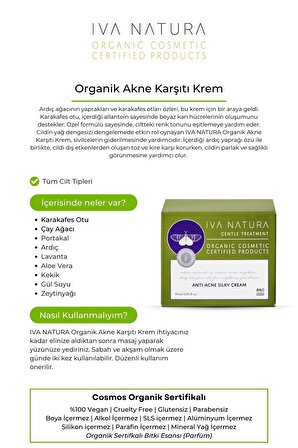 IVA NATURA Organik Akne Karşıtı Krem Çay Ağacı Yağı ve Kara Kafes Otu Özlü 50 ML