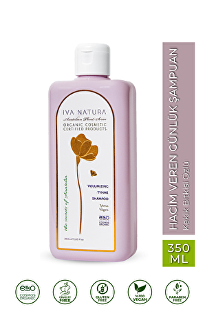 IVA NATURA Organik Hyaluronik Asit İçeren Hacim Veren Günlük Şampuan Kekik Bitkisi Özlü 350 ML