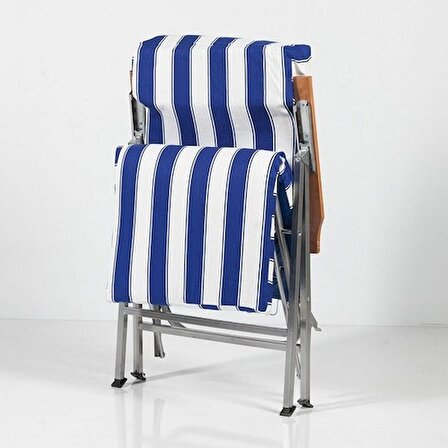 Katlanır Sandalye Şezlong Katlanır Koltuk Minderli Mavi Beyaz 1043