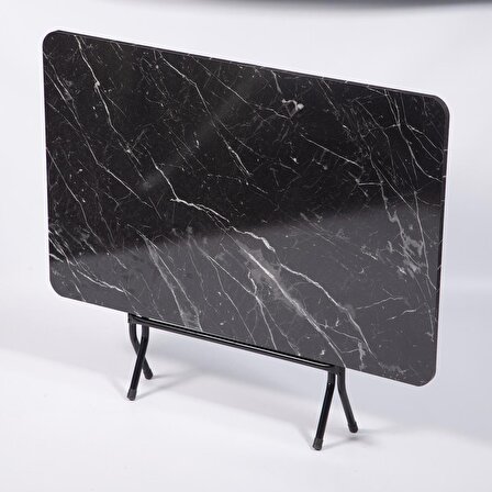 60x90 Siyah Mermer Desenli Katlanır Masa Kırma Mutfak Masası 1120