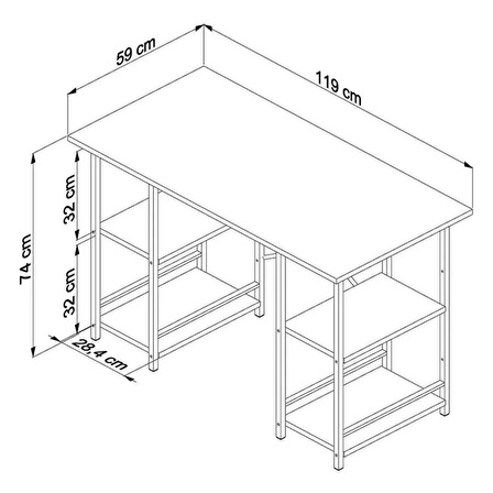 4 Raflı Çalışma Masası Beyaz 60x120