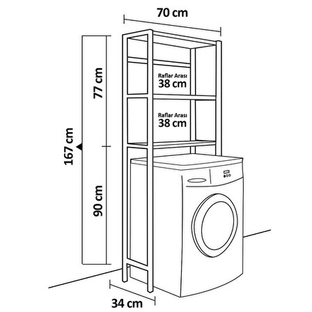 Çamaşır Makinesi Üstü Düzenleyici Raf Banyo Dolabı Rafı Makina Üstü Dolap Raf Beyaz