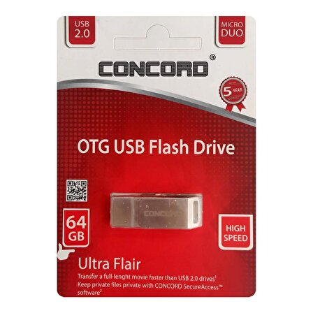 USB FLASH BELLEK 64GB 2.0 OTG MICRO METAL MİNİ CONCORD C-OTG64