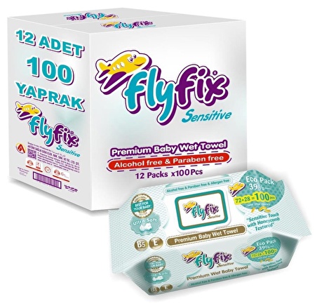 Flyfix Sensitive 12 li 1200 Yaprak Saf Islak Mendil Bebek Havlusu