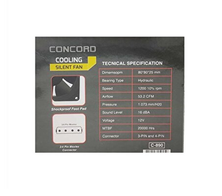 Concord 80x80mm 12 Laptop Soğutucu Silient Fan