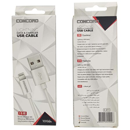 Lightning Data ve Şarj USB Kablo Concord C-411