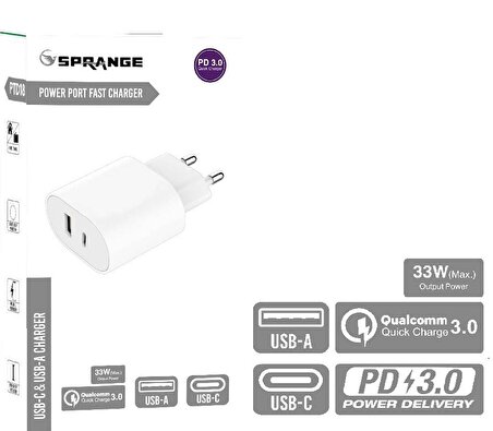 Sprange PTD18 USB 18 Watt Hızlı Şarj Aleti Beyaz