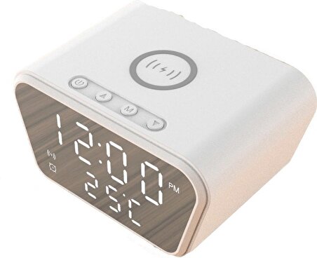 Pazariz Digital Masa Saati 15 Watt Wirelles Kablosuz Şarj Çalar Saat AlarmTermometre Çok Fonksiyonlu