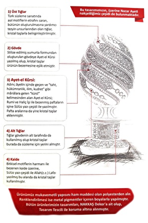 Yumurta Ayetel Kürsi Kristal Taşlı Dini Hediyelik Biblo (Küçük Boy) Sarı