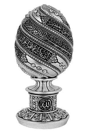 Yumurta Ayetel Kürsi Kristal Taşlı Dini Hediyelik Biblo (Küçük Boy) Gümüş