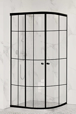 Sanica Magna Cam Duşakabin Oval Siyah Şerit Desen 4 mm 80 x 80 cm H:178