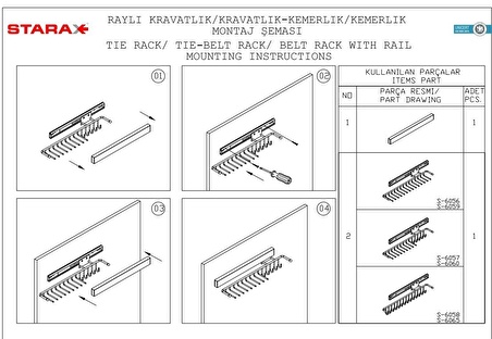 Starax 6057 Krom Kravatlık Ve Kemerlik Raylı Sağ