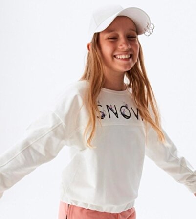 Kız Çocuk Sweat-Shirt Snow Dijital Baskılı Ekru
