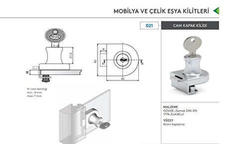 Mesan Cam Kilidi Kapak Metal