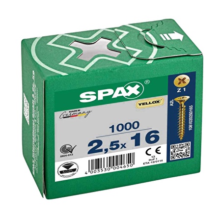 Spax Sunta Vidası 2.5X16 Galv Kaplama (1Pk:1000 Adet)