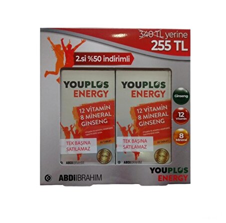Youplus Energy 12 Vitamin 8 Mineral Ginseng 30 Tablet İkili Avantajlı Paket