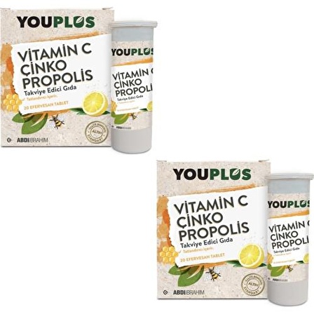 Youplus Vitamin C Çinko Propolis 20 Efervesan Tablet 2'li