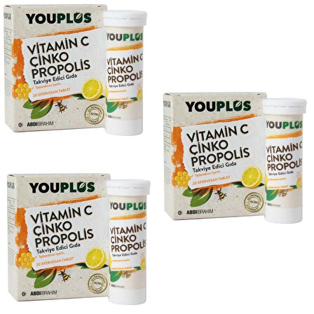 Vitamin C Çinko Propolis 20 Efervesan Tablet 3'lü Paket