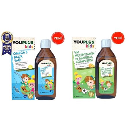 Youplus Kids Vm Multivitamin ve Mineral Kompleksi 150 ml + Youplus Kids Omega-3 150 ml