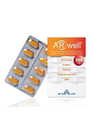 Arwell Beta Glukan 200 Mg - Vitamin C - Propolis - Çinko İçeren Takviye Edici Gida 30 Tablet