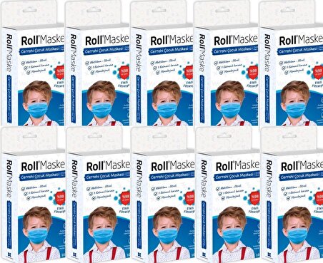 Roll 3 Katlı Telli Cerrahi Maske Erkek Çocuk 10 Lu 10Paket