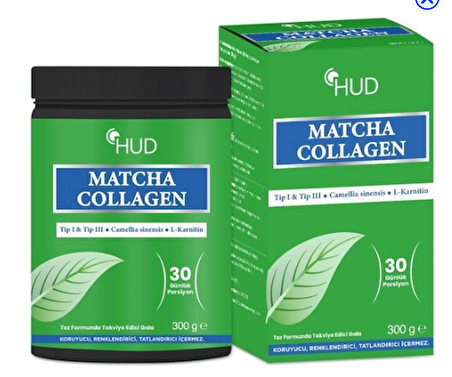 Hud Matcha Kolajen (Tip I ve Tip Iıı) ve Yeşil Çay Ekstresi 300 G (30 Günlük Porsiyon) 2'li Set