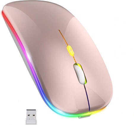 Rose Gold RGB Şarjlı Kablosuz 1600DPI Işıklı Kablosuz Mouse Bwm6