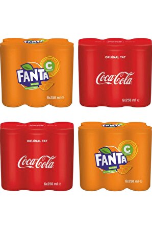 Coca Cola Teneke Kutu Karma 12x250 Ml Klasik Tat + 12x250 Ml Fanta