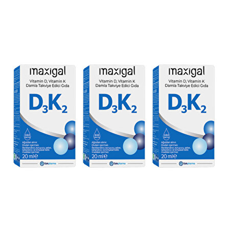 Maxigal Vitamin D, Vitamin K 20ml Damla Takviye Edici Gıda - 3'lü Avantajlı Paket