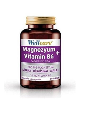 Wellcare Magnezyum+Vitamin B6 Takviye Edici Gıda 60 Tablet